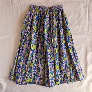 Floral Print Cotton Midi Skirt